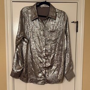 Metallic Button-Up Shirt